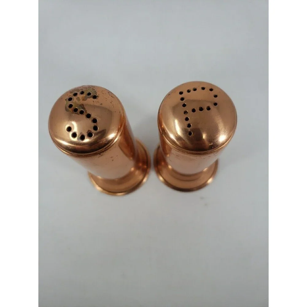 Copper Salt & Pepper Shakers Vintage Made In Portugal Cork Stoppers